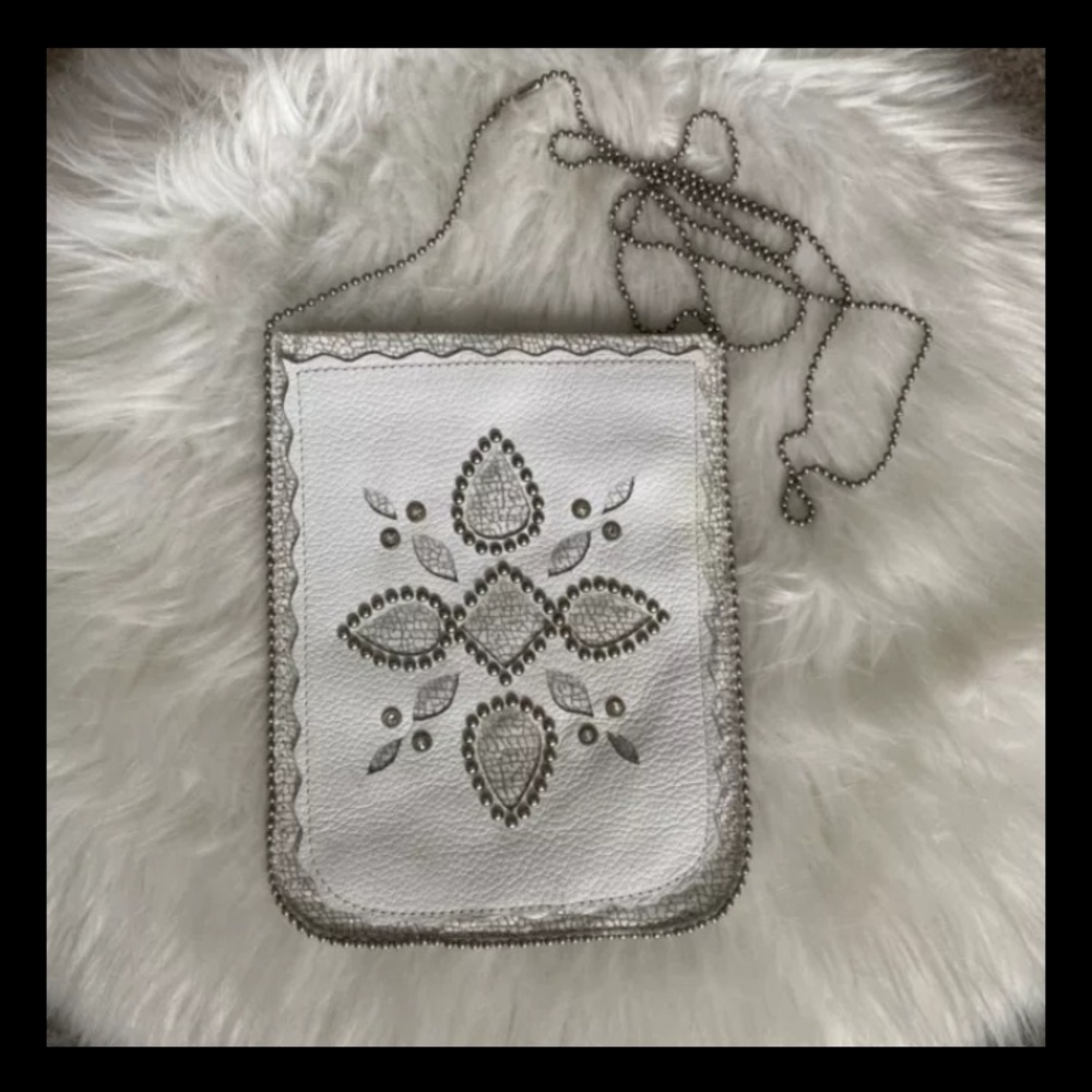 LEATHEROCK CELL PHONE POUCH CROSSBODY CRYSTALS STUDS